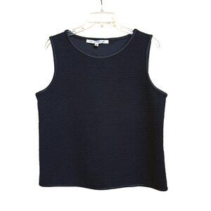 Max Studio Womens Sleeveless Textured Black Top Sz L Career Basic Stretch Trim